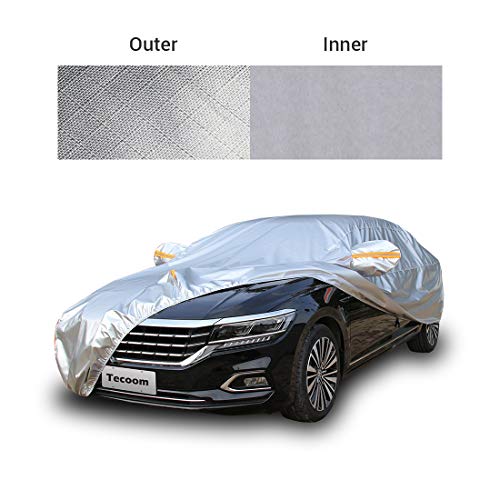 Tecoom Heavy Duty Multiple Layers Car Cover All Weather Waterproof Windproof Reflective Snow Sun Rain Protective Outdoor with Bu