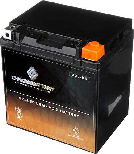 Chrome Battery YTX30L-BS Maintenance Free Replacement Battery for ATV, Motorcycle, Snowmobile, and UTV: 12 Volts, 3 Amps, 30Ah, 