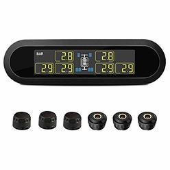 B-Qtech Tire Pressure Monitoring System RV TPMS for Trailer Travel Motorhome(0~199PSI) with 6 Sensors, Wireless Solar Powered TP