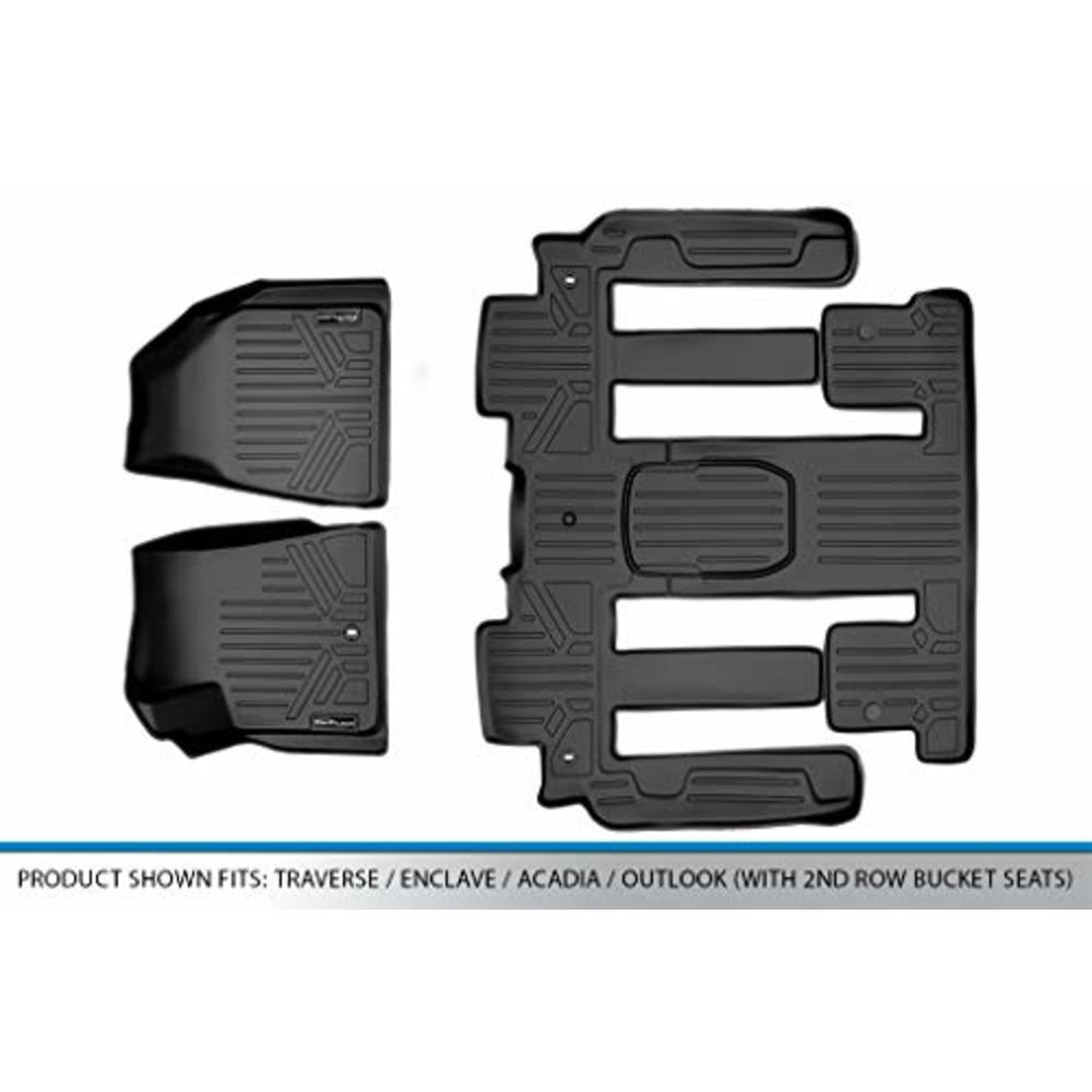 MAXLINER Custom Fit 2 Row Black Floor Mat Liner Set Compatible With 2009-2017 Chevrolet Traverse/2008-2017 Buick Enclave/2007-20