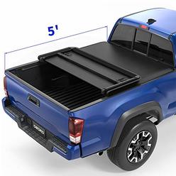 oEdRo Soft Tri-fold Truck Bed Tonneau Cover Compatible with 2016-2022 Toyota Tacoma with 5ft Bed, Fleetside with Track Rail Syst