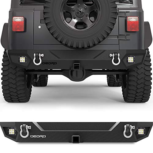 oEdRo OEDRO Rear Bumper Compatible for 1987-2006 Jeep Wrangler TJ & LJ &  YJ, Rock Crawler with Hitch Receiver, LED Lights & D-Rings Fu
