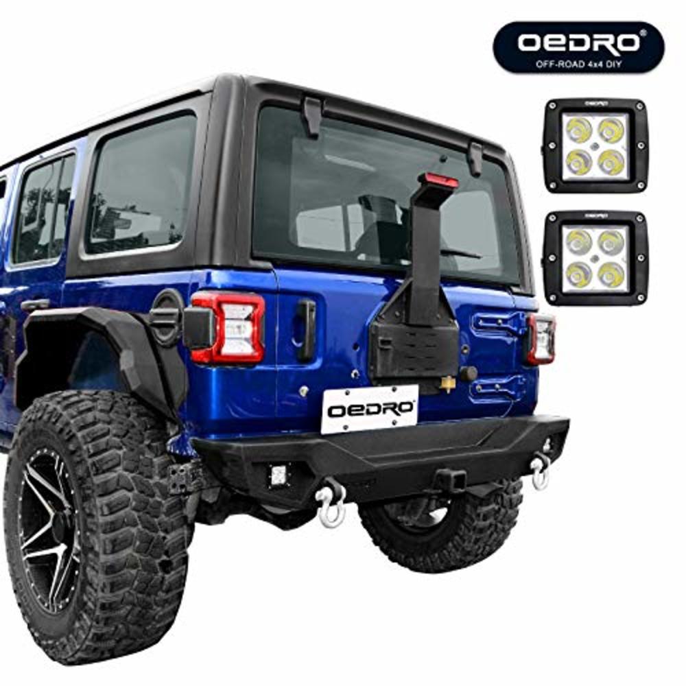 OEDRO Rear Bumper, Compatible for 2018-2022 Jeep Wrangler JL, Rock Crawler Bumper with Hitch Receiver 2 x LED Lights & 2 x D-Rin