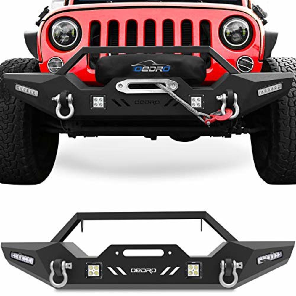 oEdRo OEDRO Front Bumper, Compatible for 2007-2018 Jeep Wrangler JK &  Unlimited, Rock Crawler Bumper with Winch Plate Mounting & 4 x L