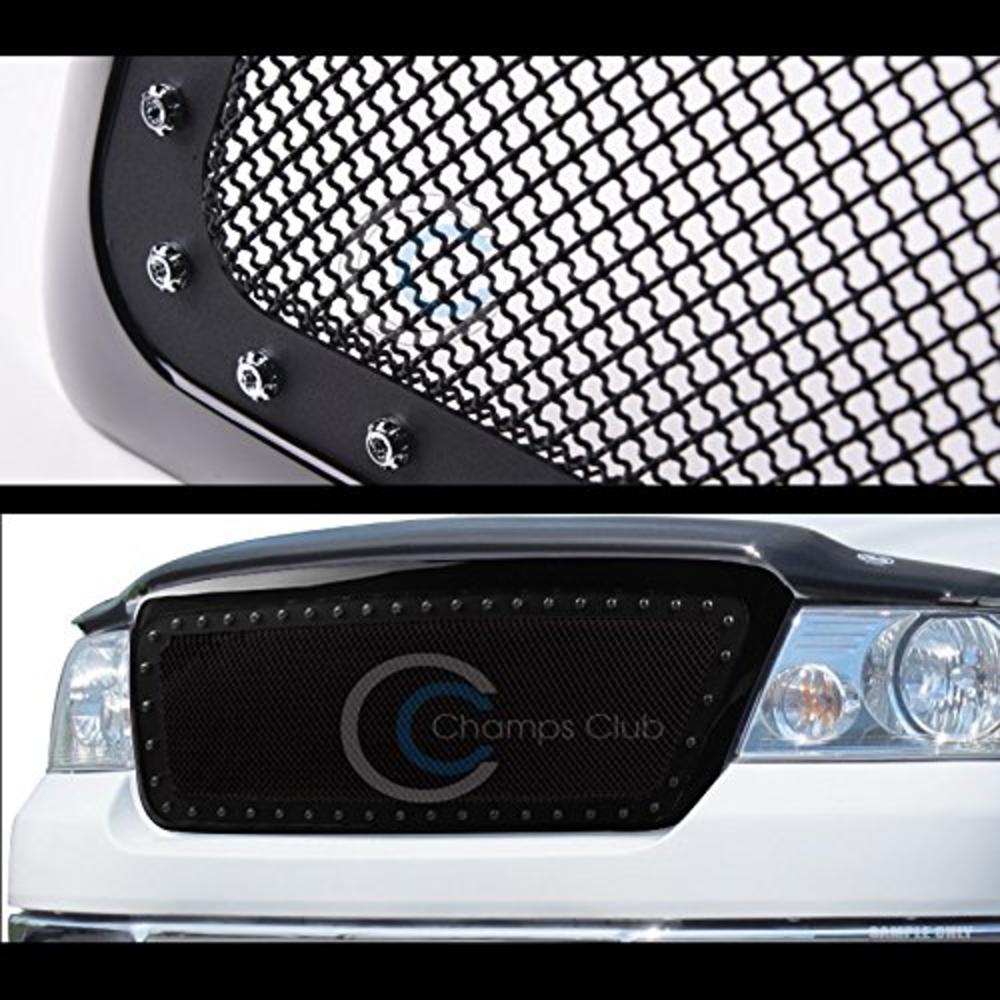 S & T RACING INC S&T Racing Glossy Black Finished Rivet Steel Wire Mesh Front Hood Bumper Grill Grille Cover 2004-2008 for F150