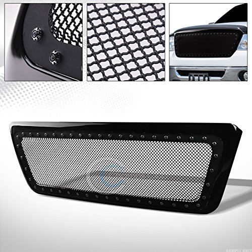 S & T RACING INC S&T Racing Glossy Black Finished Rivet Steel Wire Mesh Front Hood Bumper Grill Grille Cover 2004-2008 for F150