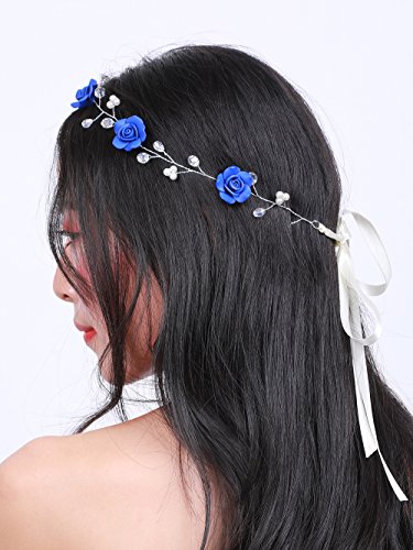 Missgrace Bridal Crystal Navy Blue Headband Wedding and Bride Hairpiece for Evening Party -Navy Blue Flower Women and Flower Gir