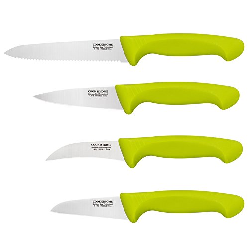 Cook N Home Stainless Steel Knife Set, Utility, Paring Vegetable, and Peeling, Green