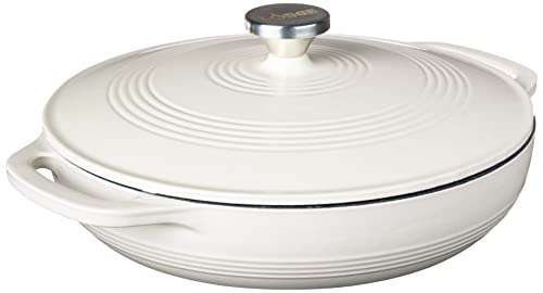 Lodge Enameled Cast Iron Casserole With Steel Knob and Loop Handles, 3.6 Quart, Oyster White