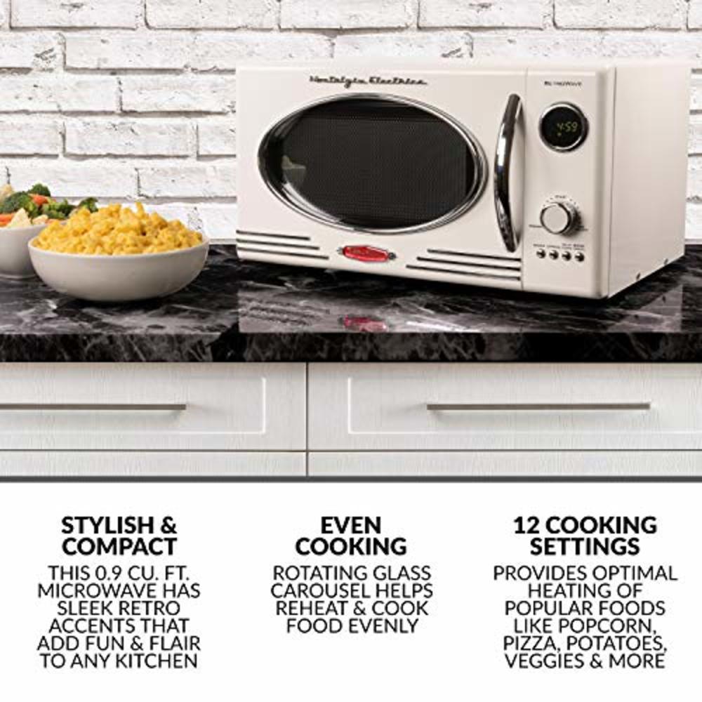 Nostalgia RMO4IVY Retro 0.9 Cubic Foot 800-Watt Countertop Microwave Oven, 5 Power Levels and 12 Cook Settings, LED Display, Ivo