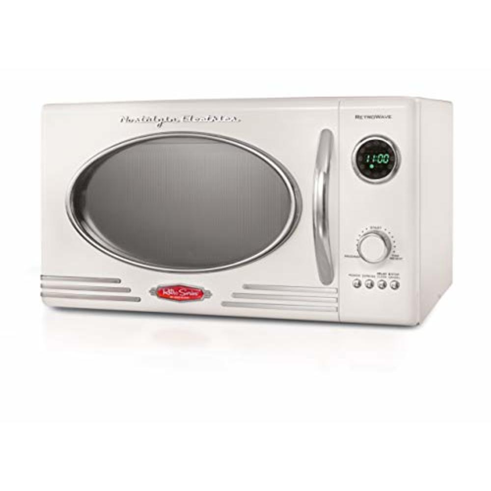 Nostalgia RMO4IVY Retro 0.9 Cubic Foot 800-Watt Countertop Microwave Oven, 5 Power Levels and 12 Cook Settings, LED Display, Ivo