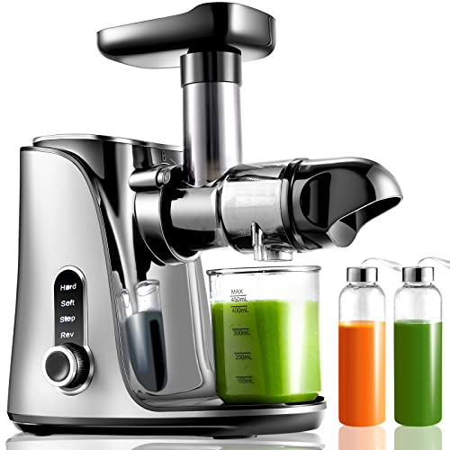 AMZCHEF Juicer Machines,AMZcHEF Slow Masticating Juicer Extractor, cold Press Juicer with Two Speed Modes, 2 Travel bottles(500ML),LED d