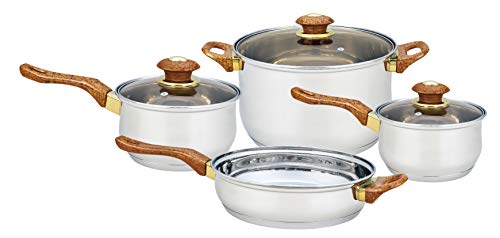 UW UNIWARE THE NAME Uniware Stainless Steel Cookeware Set, 2.2 QT and 3.1 QT Sauce Pan, 6.9 QT Sauce Pot, 9.5"Frying Pan