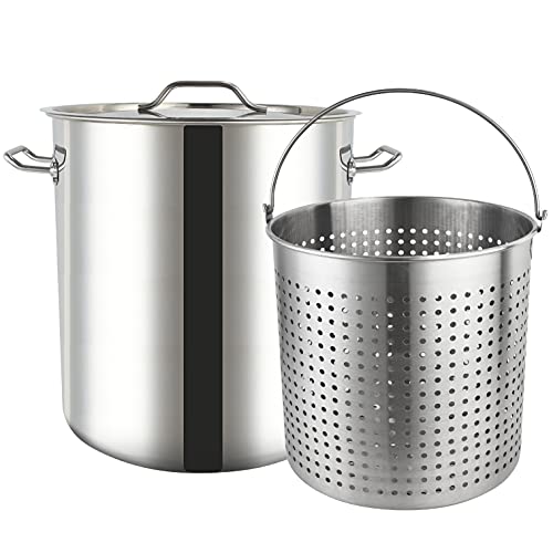 ARC Advanced Royal C ARC 84QT Large Crawfish Seafood Boil Pot with Basket, Stainless Steel Stock Pot with Strainer, Outdoor Propane Turkey Fryer Pot,