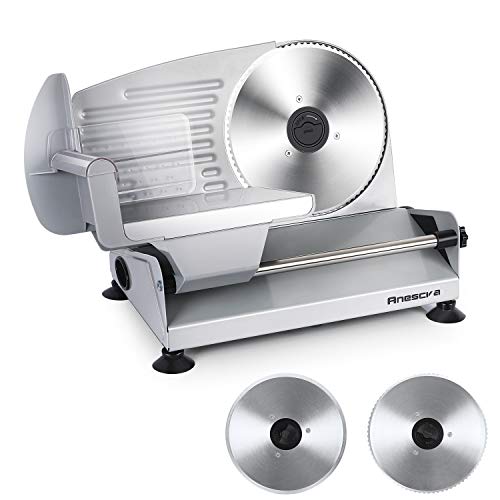 Anescra Meat Slicer, Anescra 200W Electric Deli Food Slicer with Two Removable 7.5’’ Stainless Steel Blades and Food Carriage, Child Loc