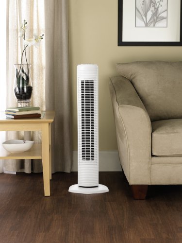 Holmes Oscillating Tower Fan with 3 Speed Settings, 31 Inch, White