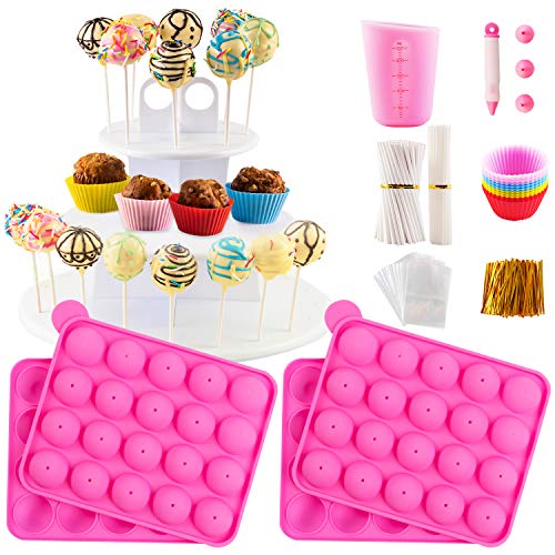 Nice Kitchen Cake Pop Maker Kit with 2 Silicone Mold Sets with 3 Tier Cake Stand, Chocolate Candy Melts Pot, Silicone Cupcake Molds, Paper Lo