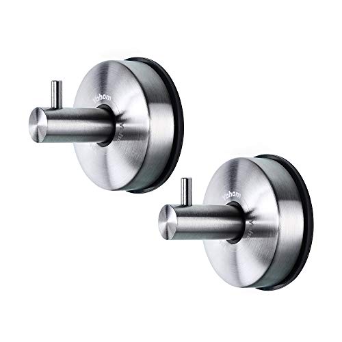 Yohom 2Pcs SUS 304 Stainless Steel Vacuum Suction Cup Hooks Shower Holder - Removable Bathroom Shower Hook Suction Towel Rack an