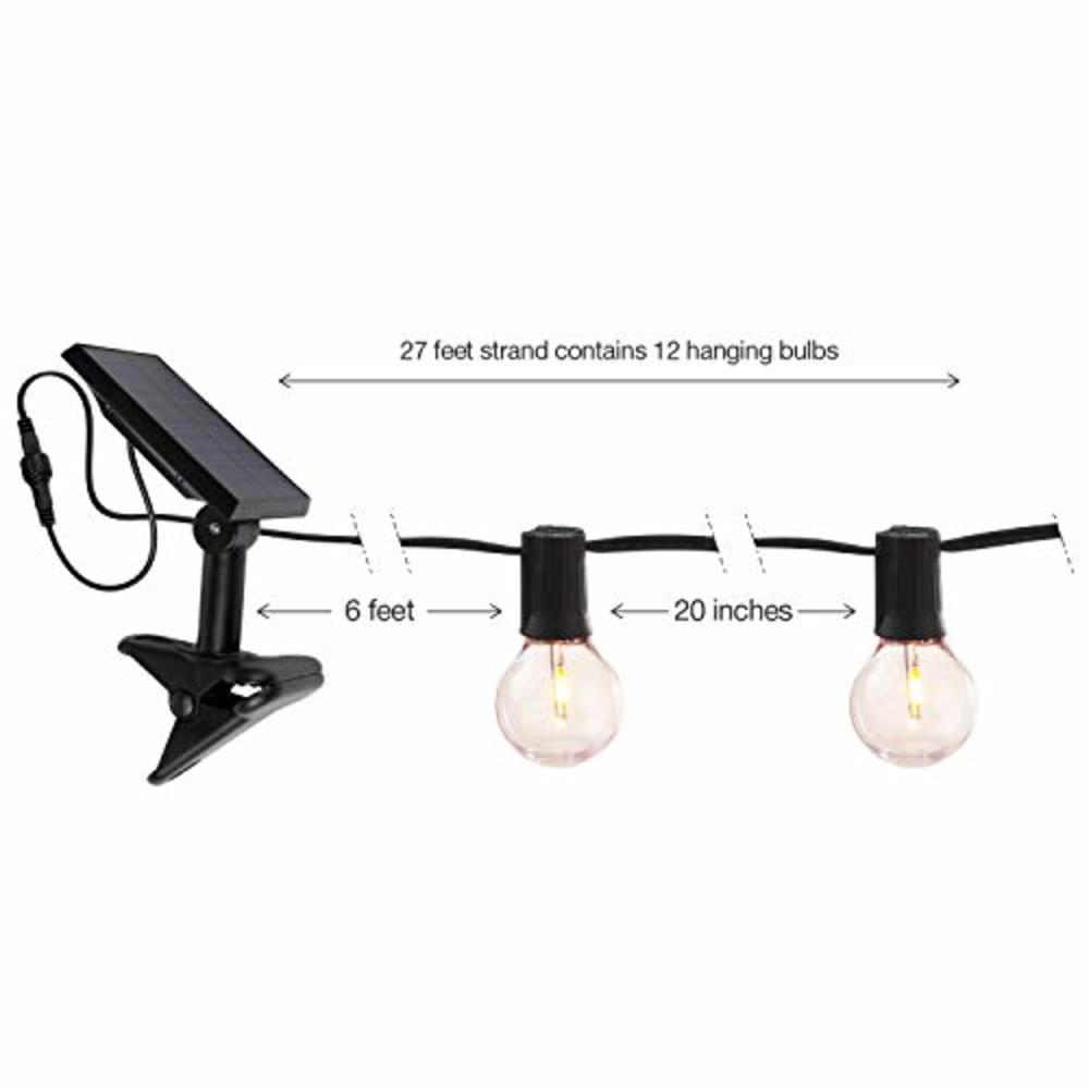 Brightech Ambience Pro - Globe Solar LED Outdoor String Lights – Waterproof, 1W Retro Edison Filament Bulbs - 27 Ft Patio Lights