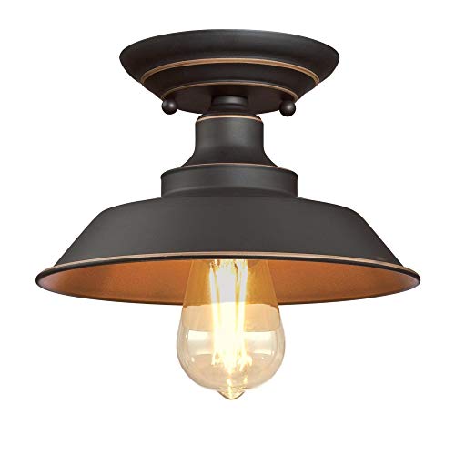 Westinghouse Lighting 6370100 Iron Hill 9-Inch, One-Light Indoor Semi Flush Mount Ceiling Light, Oil Rubbed Bronze Finish with H