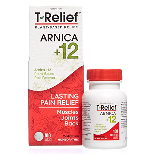 MediNatura T-Relief Arnica +12 Natural Pain Relievers Reduce Pain, Soreness, Aches, Stiffness - Fast-Acting - 100 Tablets