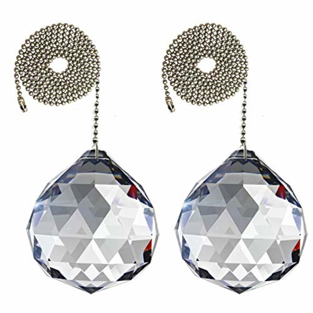 CrystalPlace Magnificent crystal 40mm Clear Crystal Ball Prism 2 Pieces Dazzling Crystal Ceiling FAN Pull Chain