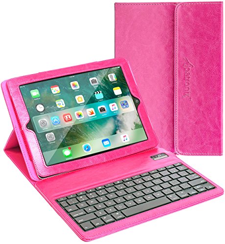 Alpatronix KX100 Leather Folio Case with Removable Magnetic Bluetooth Wireless QWERTY Keyboard with Stand & Auto Wake/Sleep Func