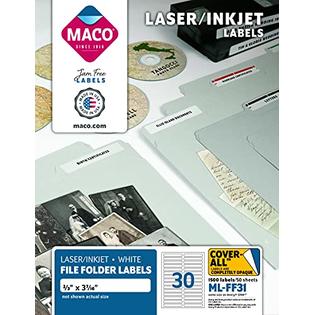 MACO Laser/Ink Jet White File Folder Labels, 2/3 x 3-7/16 ...