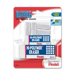 Pentel Hi-Polymer Eraser Mixed Pack 4 Cap Erasers, 1 Small Block, 1 Large Block, Pack Of 6 (Zeh2510Bp)
