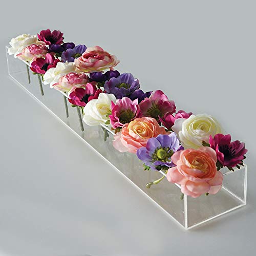 E&F Modern Designs Rectangular Floral Centerpiece for Dining Table - 24 Inches Long Rectangular Vase - Acrylic Modern Vase - Flower Vases Centerpie