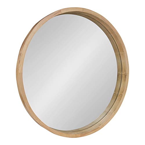 Kate and Laurel Hutton Round Decorative Large Modern Wood Frame Wall Mirror, 30 Inch Diameter, Natural Finish