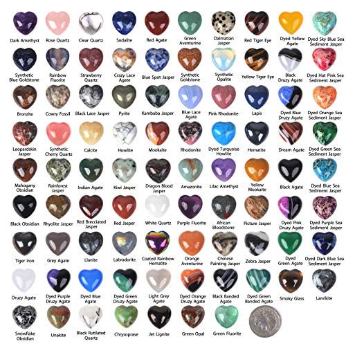 Justinstones Assorted Gemstone Mini 20mm Puffy Heart Healing Crystal Pocket Stone Rock Collection Box (Pack of 24)
