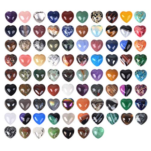 Justinstones Assorted Gemstone Mini 20mm Puffy Heart Healing Crystal Pocket Stone Rock Collection Box (Pack of 24)