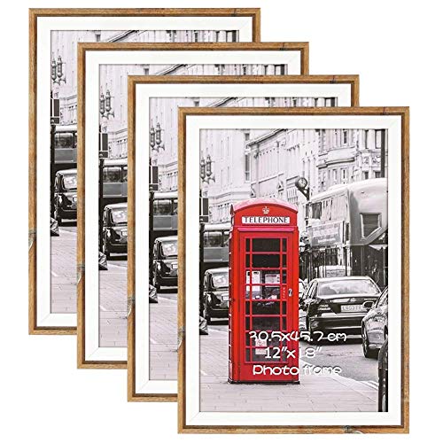 Schliersee 4 Pack 12x18 Simple Elegant Matted Picture Frames, Thin Brown Frames for Posters, Prints, Artwork, Wall Gallery