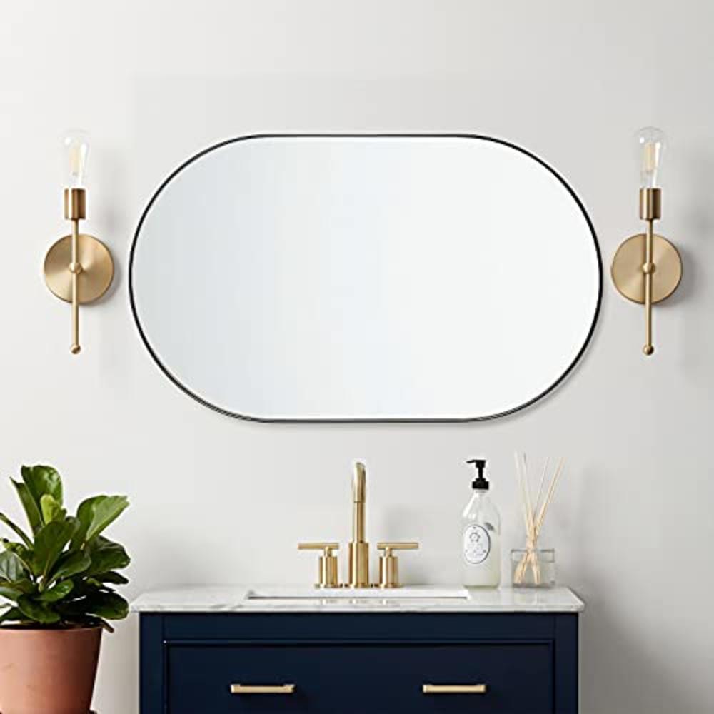 ANDY STAR Black Mirror, 20x33x1Black Metal Framed Oval Mirror for Bathroom, Hangs Horizontal or Vertical