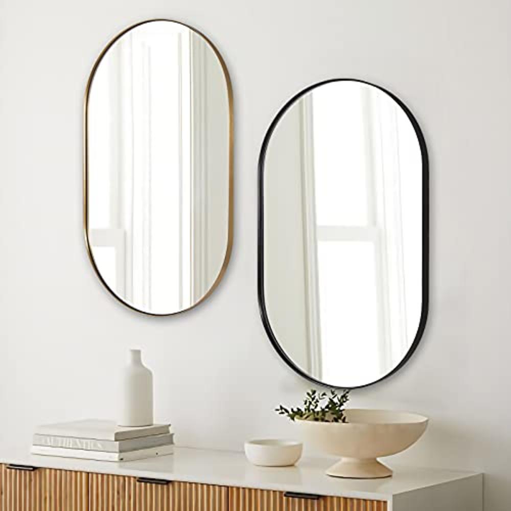 ANDY STAR Black Mirror, 20x33x1Black Metal Framed Oval Mirror for Bathroom, Hangs Horizontal or Vertical