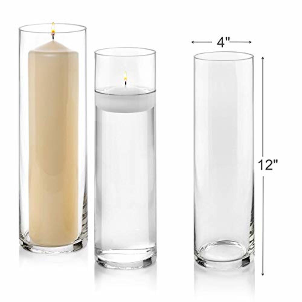 PARNOO Set of Glass Cylinder Vases 12 Inch Tall - Multi-use: Pillar Floating Candles