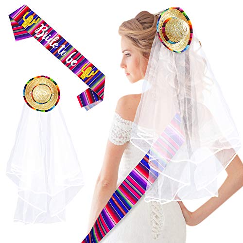 FHzytg Sombrero Veil Bachelorette, Final Fiesta Wedding Veil Bachelorette Party Decorations, Bride to Be Satin Sash, Mexican Theme Brid