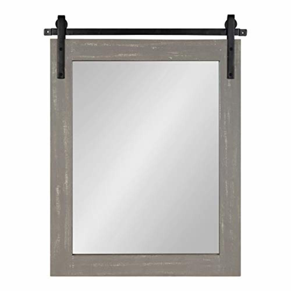Kate and Laurel Cates Rustic Wall Mirror, 22" x 30" Rustic Gray, Farmhouse Barn Door-Inspired Wall Decor