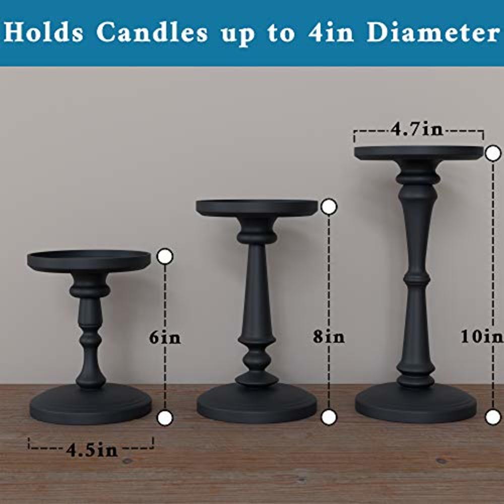 HB Design Co. Matte Black Candle Holders Set of 3 - Metal Candle Holders for Pillar Candles - 3 Pillar Candle Holder Centerpiece - Pillar Cand