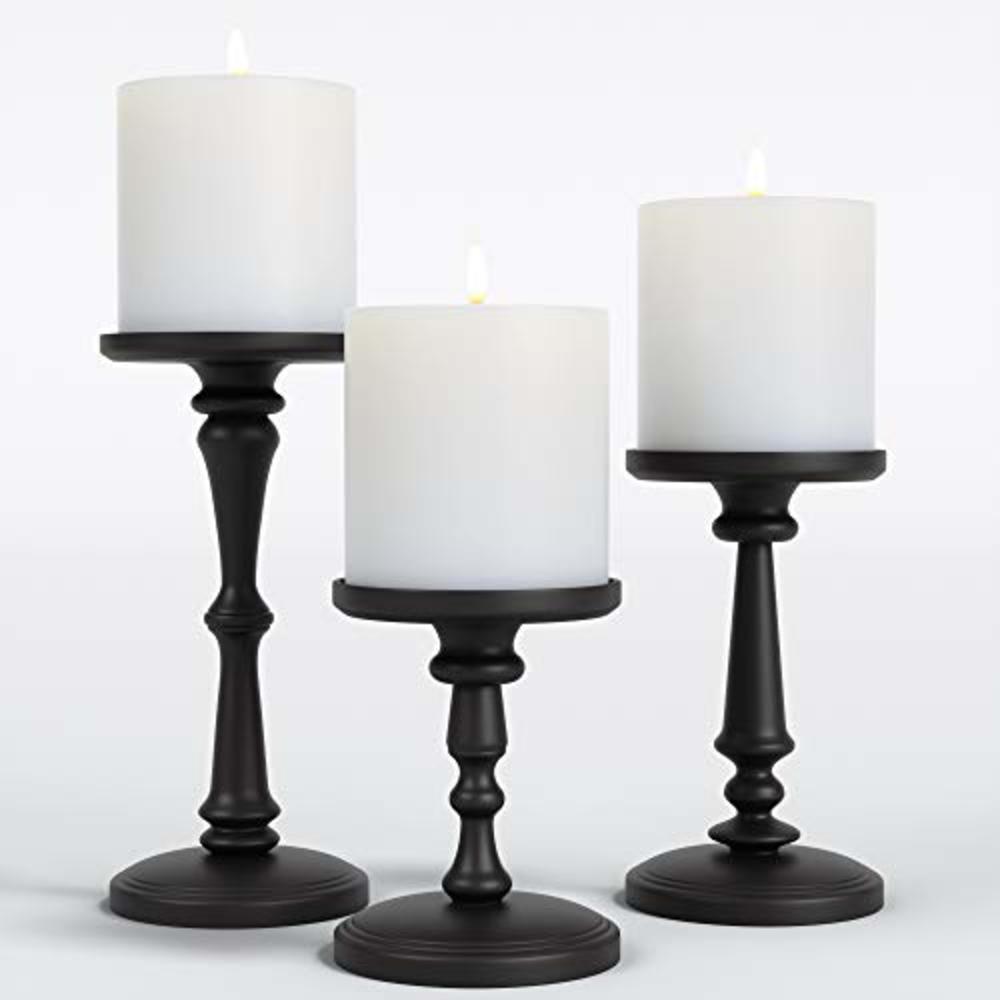 HB Design Co. Matte Black Candle Holders Set of 3 - Metal Candle Holders for Pillar Candles - 3 Pillar Candle Holder Centerpiece - Pillar Cand
