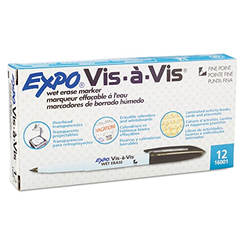 Expo Vis-A-Vis Wet-Erase Overhead Transparency Markers, Black, Fine Point, 2 Dozen