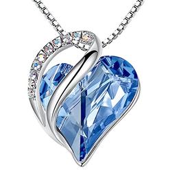 Leafael Infinity Love Heart Pendant Necklace with Light Sapphire Blue Birthstone Crystal for March and December, Jewelry Gifts f