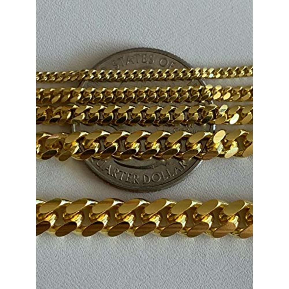 HarlemBling Solid 925 Sterling Silver Miami Cuban Link Chain - 14k Gold Plated - 2-12mm 18-30"- Great Mens Or Ladies Heavy Necklace for Pend