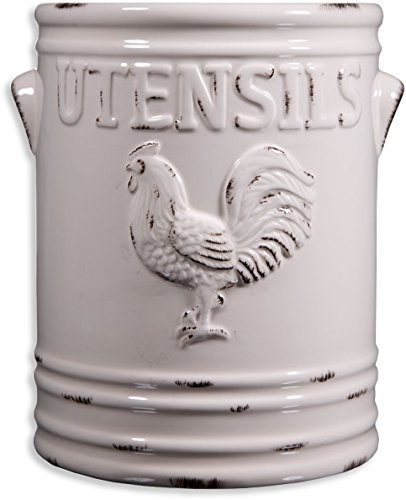 Home Essentials & Beyond Utensil Crock, Ivory Ceramic Rooster ...
