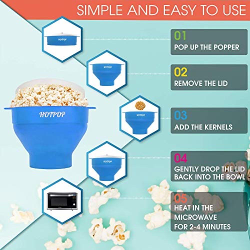 HOTPOP The Original Hotpop Microwave Popcorn Popper, Silicone Popcorn Maker, Collapsible Bowl BPA-Free and Dishwasher Safe- 20 Colors A