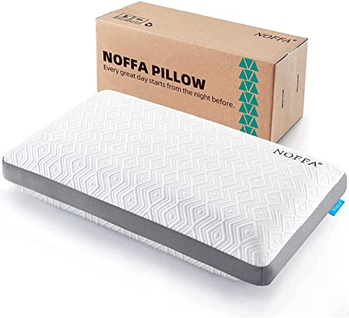 NOFFA Soft Memory Foam Bed Pillow, Orthopedic Sleeping Pillow Flat, Best for Side, Back and Stomach Sleepers, Neck Support Cervi