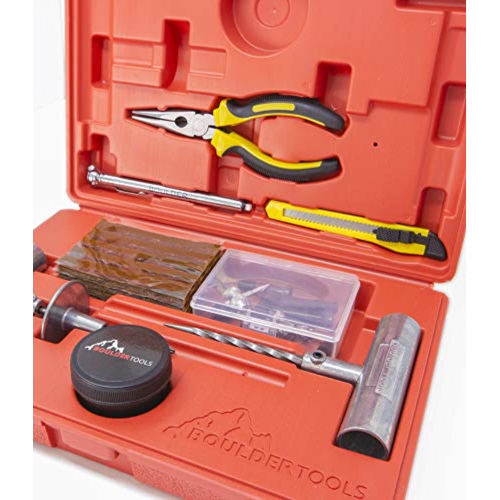 Boulder Tools - Heavy Duty Tire Repair Kit for Car, Truck, RV, SUV, ATV, Motorcycle, Tractor, Trailer. Flat Tire Puncture Repair
