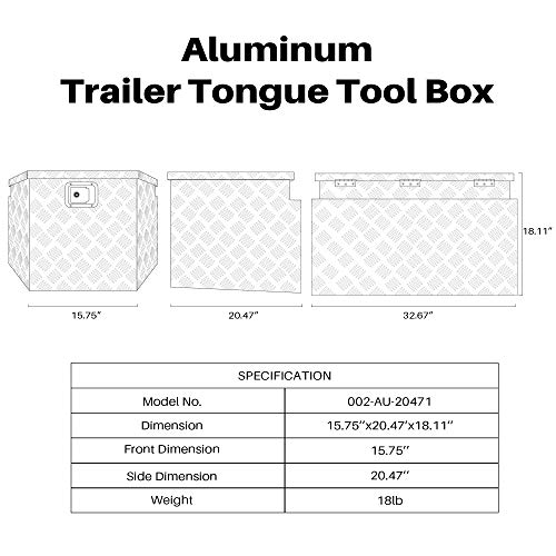 ARKSEN 33" Aluminum Pickup Truck Trailer Tongue Storage Tool Box Organizer w/Lock & Keys
