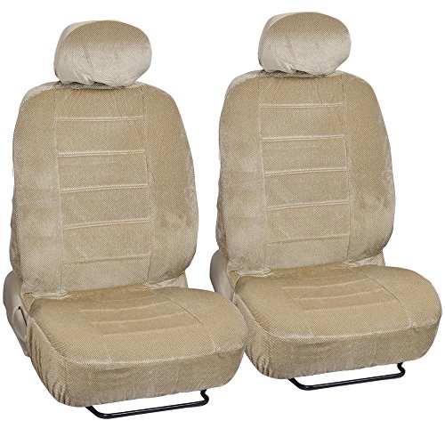 BDK Beige Dotted Cloth Regal Pattern 4 Piece Superior Low Back Auto Seat Covers
